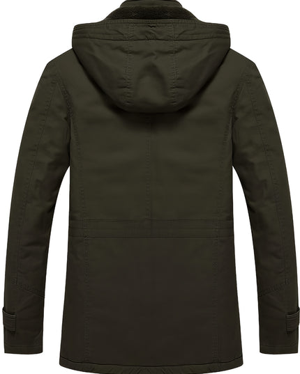 Men's Heavy-Duty Winter Jacket - Windproof, Multiple Pockets, Removable Hood
