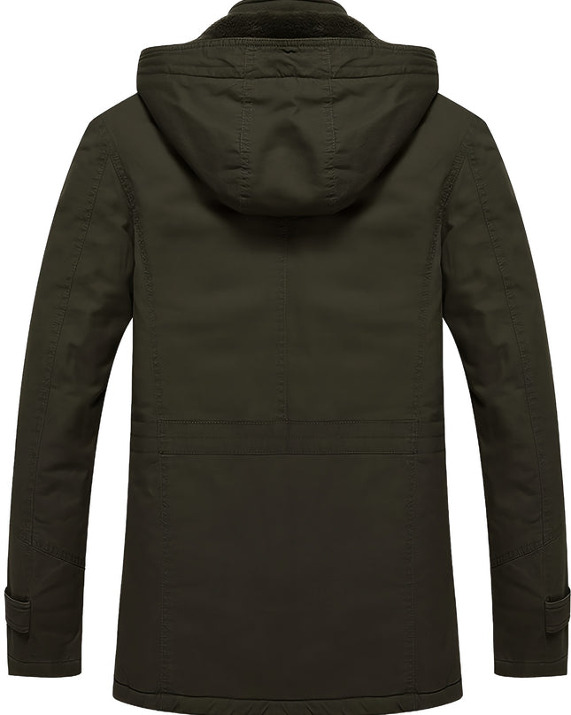 Men's Heavy-Duty Winter Jacket - Windproof, Multiple Pockets, Removable Hood