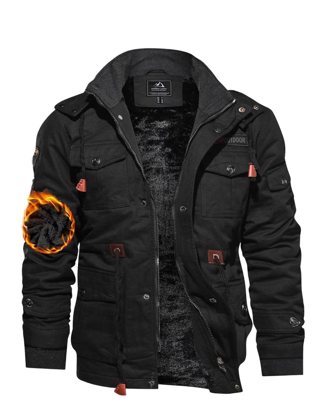 Men's Heavy-Duty Winter Jacket - Windproof, Multiple Pockets, Removable Hood