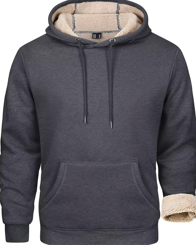 Men's Heavy Sherpa Fleece Hoodie - Cozy Pullover for Winter