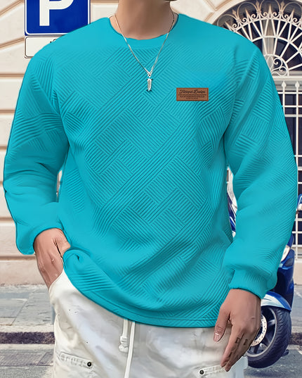 Men's Heavyweight Jacquard Sweatshirt - Casual Crew Neck Top