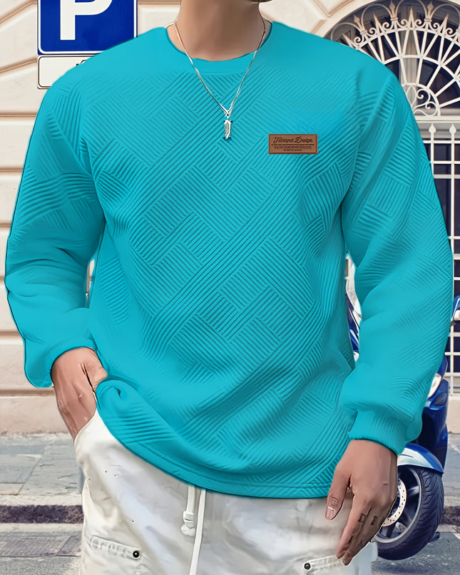 Men's Heavyweight Jacquard Sweatshirt - Casual Crew Neck Top