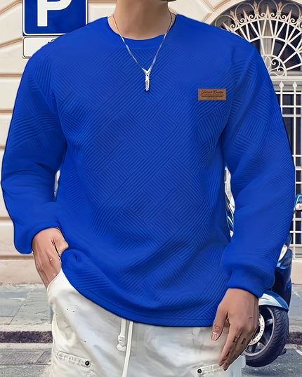 Men's Heavyweight Jacquard Sweatshirt - Casual Crew Neck Top