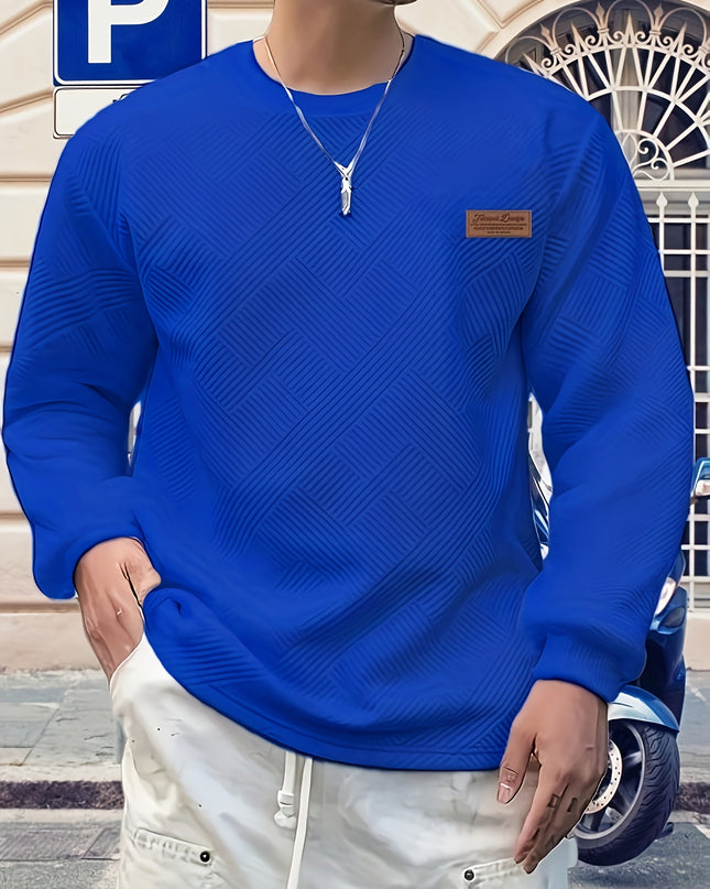 Men's Heavyweight Jacquard Sweatshirt - Casual Crew Neck Top