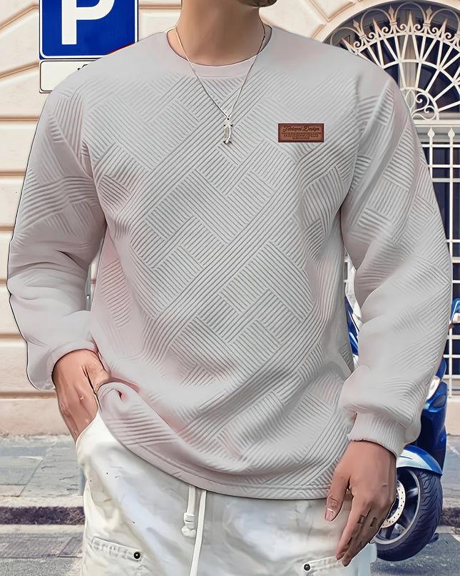 Men's Heavyweight Jacquard Sweatshirt - Casual Crew Neck Top