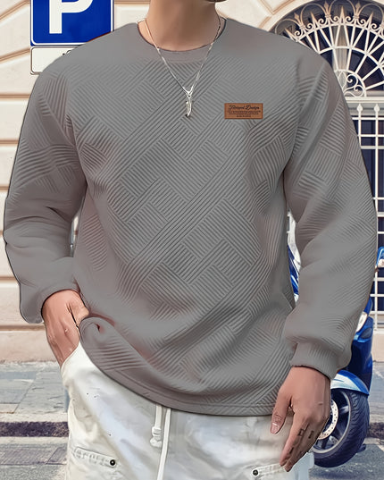 Men's Heavyweight Jacquard Sweatshirt - Casual Crew Neck Top