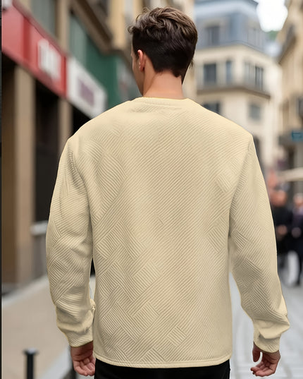 Men's Heavyweight Jacquard Sweatshirt - Casual Crew Neck Top