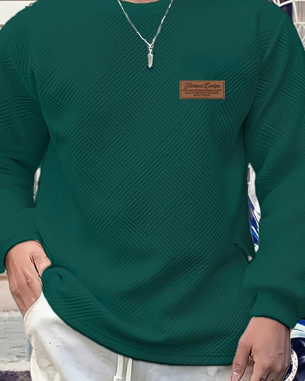 Men's Heavyweight Jacquard Sweatshirt - Casual Crew Neck Top