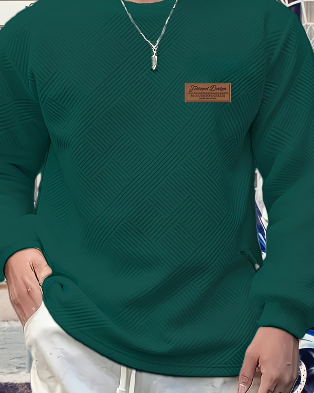 Men's Heavyweight Jacquard Sweatshirt - Casual Crew Neck Top