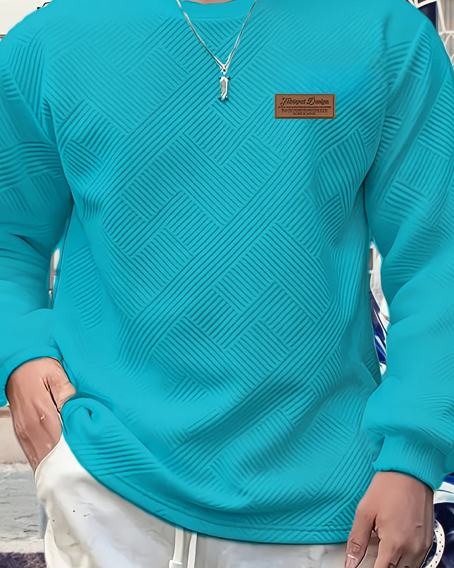 Men's Heavyweight Jacquard Sweatshirt - Casual Crew Neck Top