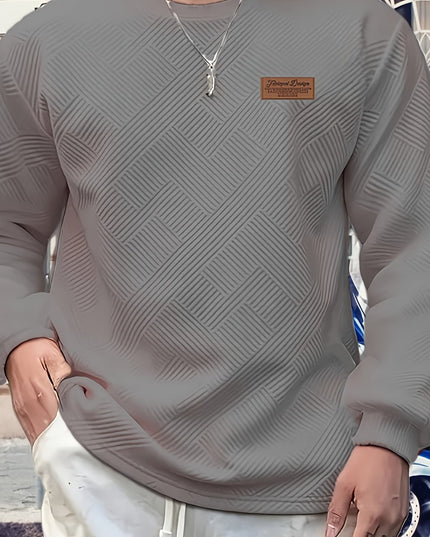 Men's Heavyweight Jacquard Sweatshirt - Casual Crew Neck Top