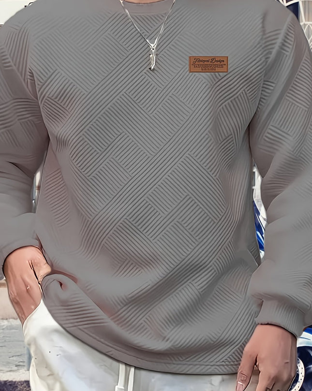 Men's Heavyweight Jacquard Sweatshirt - Casual Crew Neck Top
