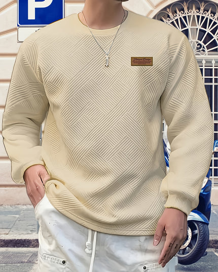 Men's Heavyweight Jacquard Sweatshirt - Casual Crew Neck Top