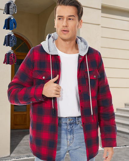 Men's Heavyweight Plaid Hooded Jacket - Cozy & Stylish Winter Wear