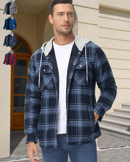 Men's Heavyweight Plaid Hooded Jacket - Cozy & Stylish Winter Wear