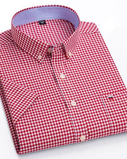 Men's High-Quality Cotton Short Sleeve Plaid Shirt - Plus Size 5XL-7XL