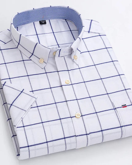 Men's High-Quality Cotton Short Sleeve Plaid Shirt - Plus Size 5XL-7XL