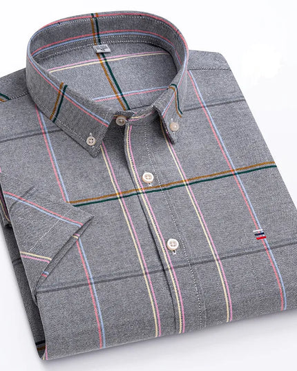 Men's High-Quality Cotton Short Sleeve Plaid Shirt - Plus Size 5XL-7XL