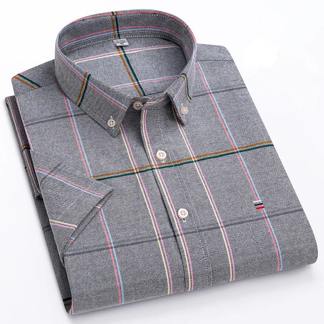 Men's High-Quality Cotton Short Sleeve Plaid Shirt - Plus Size 5XL-7XL