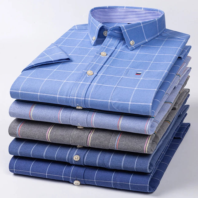 Men's High-Quality Cotton Short Sleeve Plaid Shirt - Plus Size 5XL-7XL