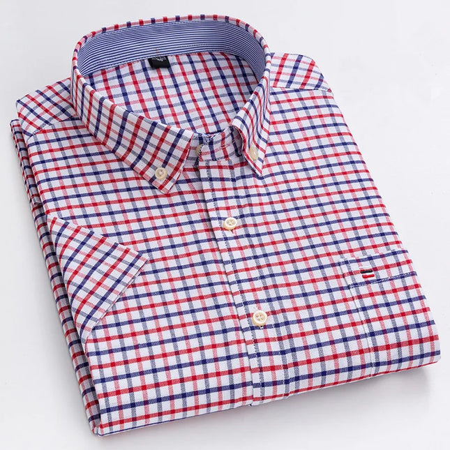Men's High-Quality Cotton Short Sleeve Plaid Shirt - Plus Size 5XL-7XL