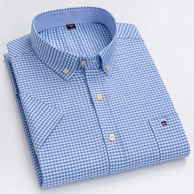 Men's High-Quality Cotton Short Sleeve Plaid Shirt - Plus Size 5XL-7XL