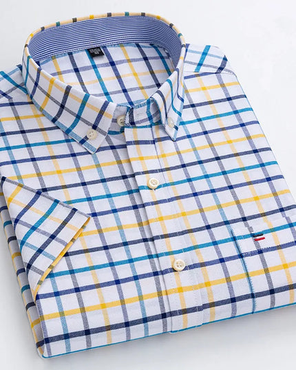 Men's High-Quality Cotton Short Sleeve Plaid Shirt - Plus Size 5XL-7XL