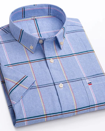 Men's High-Quality Cotton Short Sleeve Plaid Shirt - Plus Size 5XL-7XL