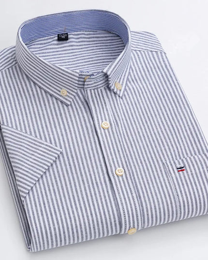 Men's High-Quality Cotton Short Sleeve Plaid Shirt - Plus Size 5XL-7XL