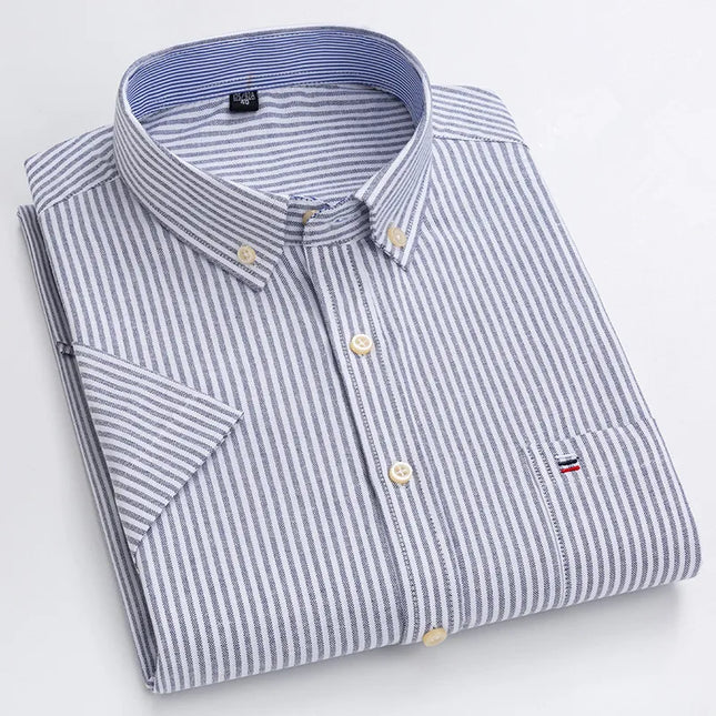 Men's High-Quality Cotton Short Sleeve Plaid Shirt - Plus Size 5XL-7XL