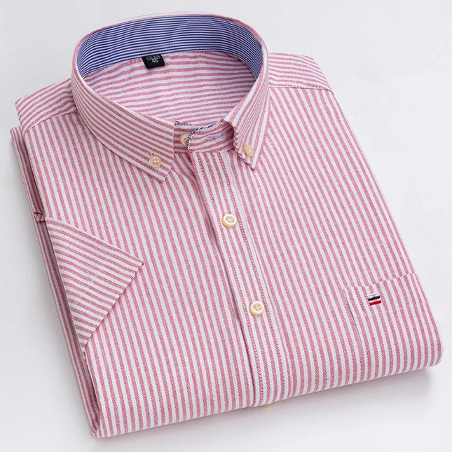 Men's High-Quality Cotton Short Sleeve Plaid Shirt - Plus Size 5XL-7XL
