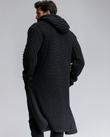 Men's Hooded Knitted Cardigan - Casual, Thick Yarn, Pockets