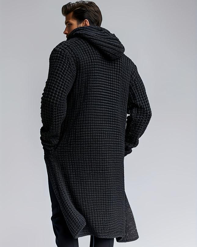 Men's Hooded Knitted Cardigan - Casual, Thick Yarn, Pockets