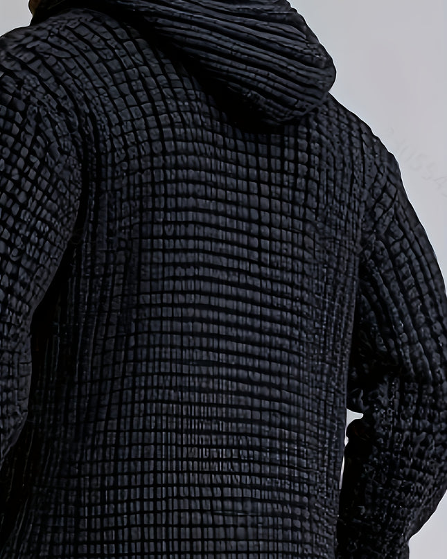 Men's Hooded Knitted Cardigan - Casual, Thick Yarn, Pockets