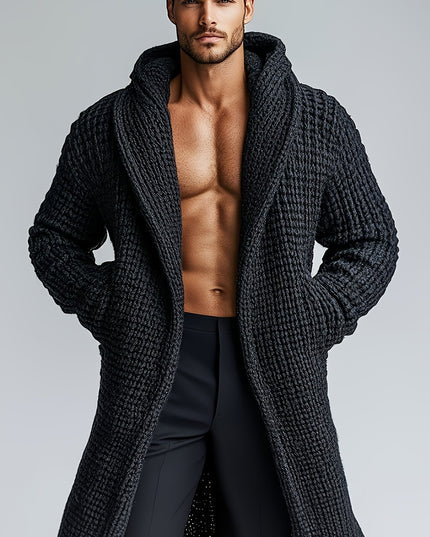 Men's Hooded Knitted Cardigan - Casual, Thick Yarn, Pockets