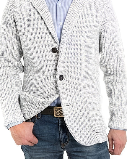 Men’s Knit Cardigan - Solid Color Button V-Neck Style