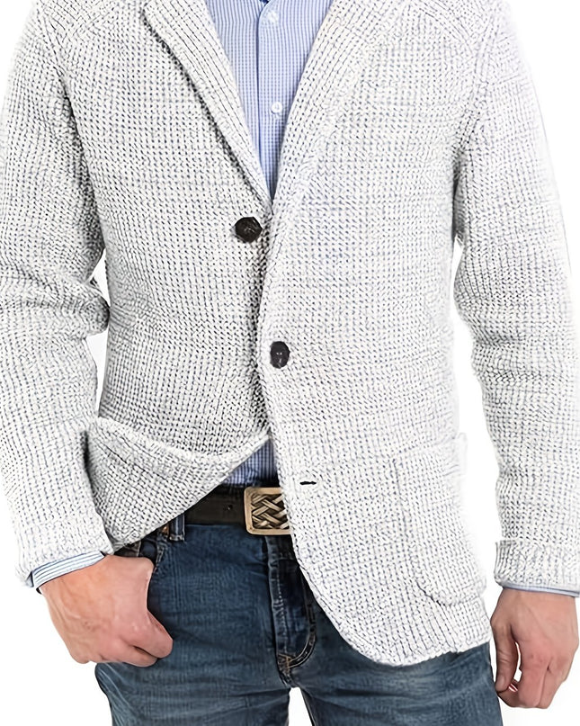 Men’s Knit Cardigan - Solid Color Button V-Neck Style