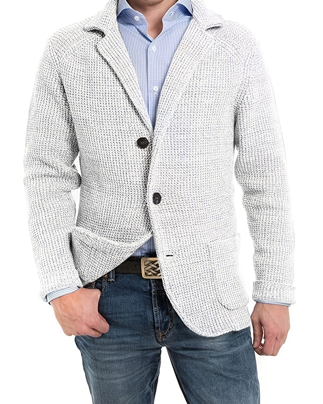 Men’s Knit Cardigan - Solid Color Button V-Neck Style