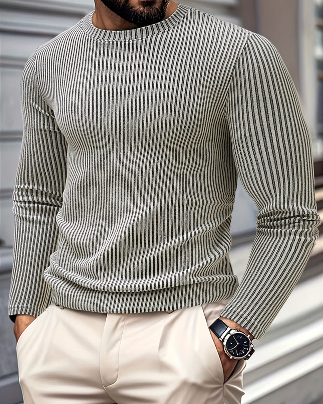 Men's Knit Sweater - Casual Spring/Autumn Ribbed Top