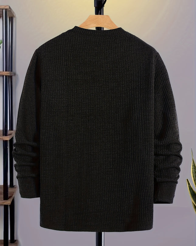 Men's Knit Sweater - Casual Spring/Autumn Ribbed Top