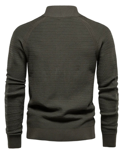 Men's Knitted Cardigan - Cotton Button Mock Neck Sweater