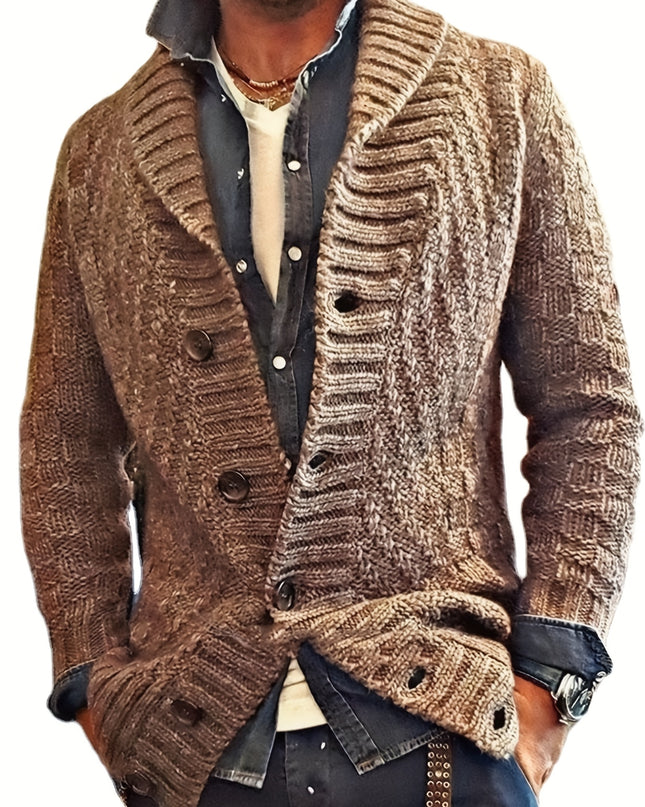 Men's Knitted Cardigan Jacket - Casual Vintage Style, V-neck