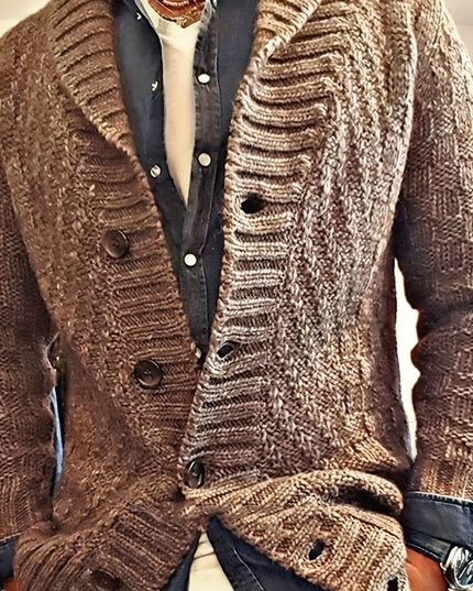 Men's Knitted Cardigan Jacket - Casual Vintage Style, V-neck