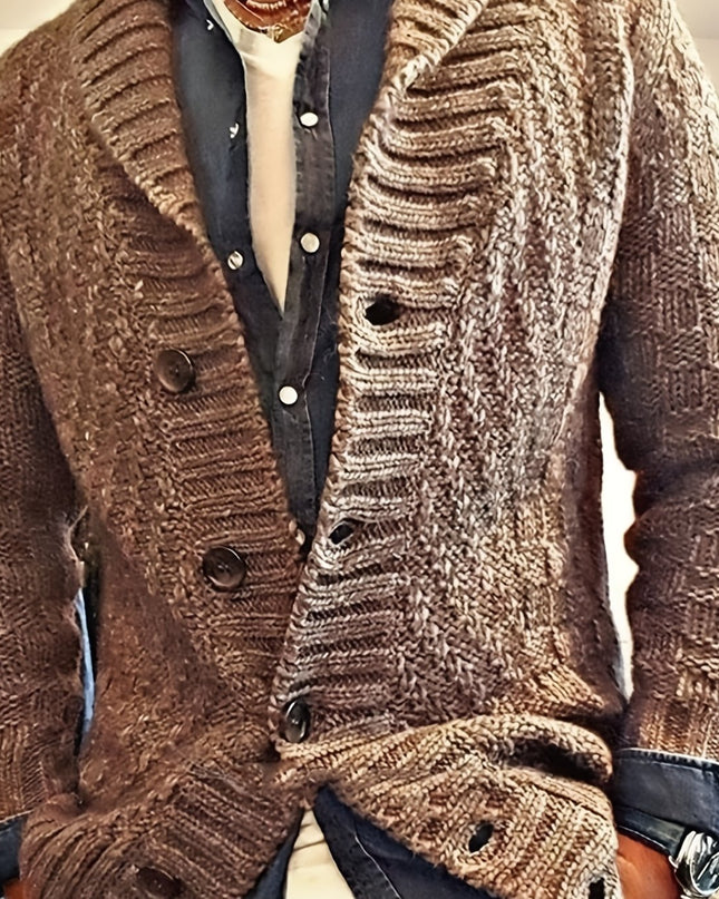 Men's Knitted Cardigan Jacket - Casual Vintage Style, V-neck