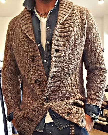 Men's Knitted Cardigan Jacket - Casual Vintage Style, V-neck