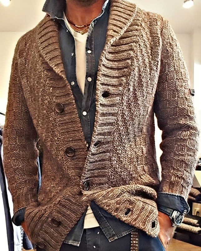 Men's Knitted Cardigan Jacket - Casual Vintage Style, V-neck