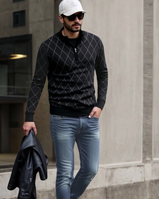 Men's Knitted Jacket - 1/4 Zip, Casual & Warm for Fall/Winter