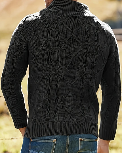 Men's Knitted Pullover Sweater - Vintage Casual High Neck Style