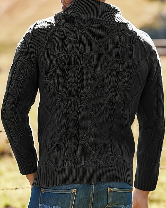 Men's Knitted Pullover Sweater - Vintage Casual High Neck Style