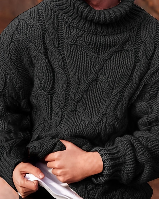 Men's Knitted Pullover Sweater - Vintage Casual High Neck Style